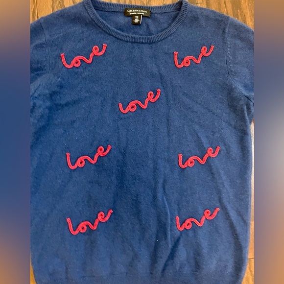 SAKS FIFTH AVENUE Love Script Cashmere Sweater S - Picture 5 of 6
